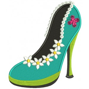 Lady's Shoe With Pretty Flowers Filled Machine Embroidery Design Digitized Pattern